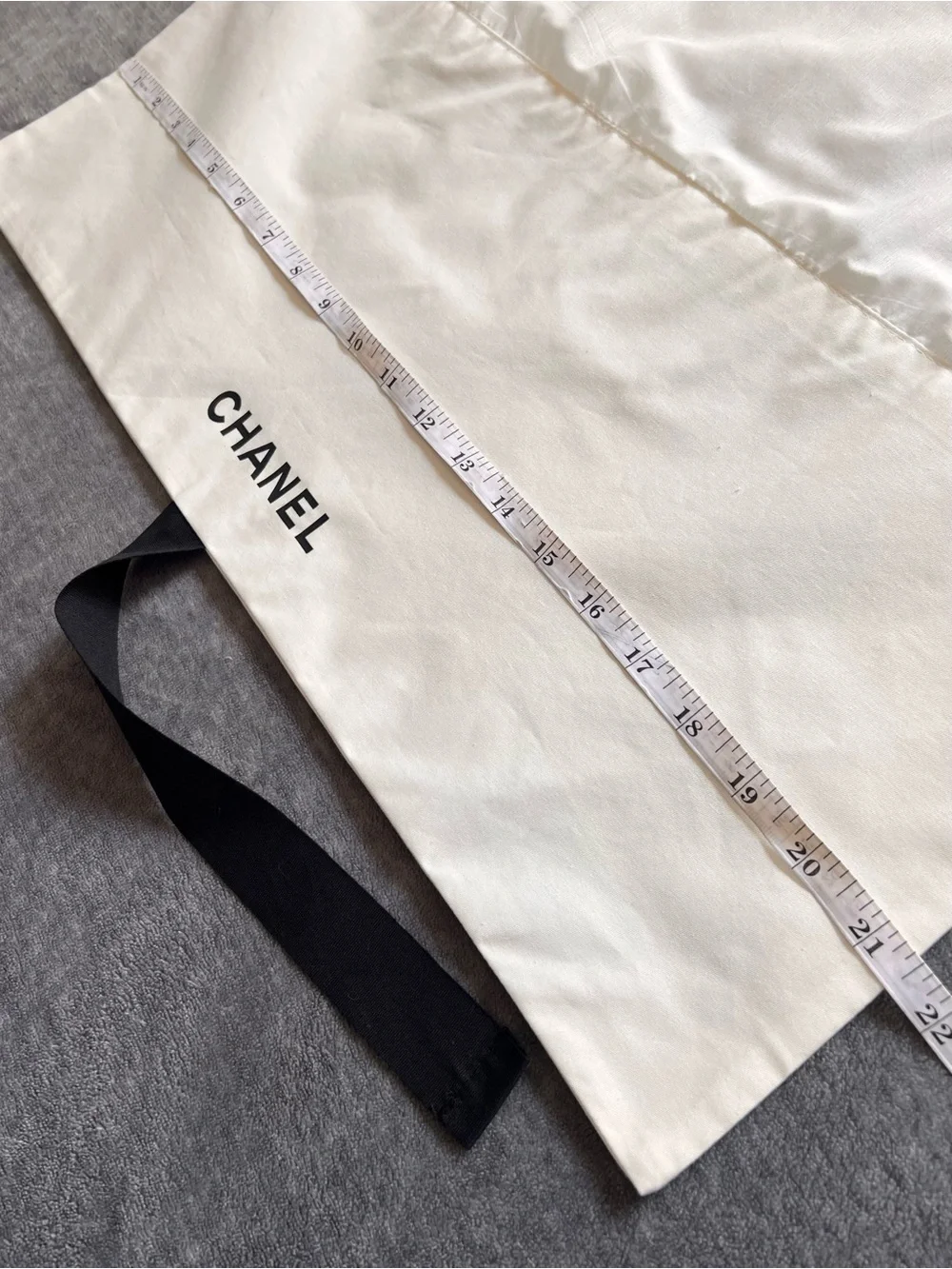 Chanel White Cotton Folder Dust Bag with Black Ribbon Ties Storage Large